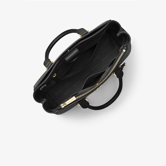 ~MICHAEL KORS Black Kellen Medium Saffiano Leather Satchel w/Gold MK Charm~ - Picture 4 of 11